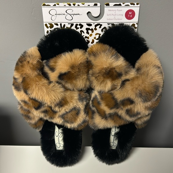 Jessica Simpson Shoes - Jessica Simpson Memory Foam Plush Open Toe Cross Band Slide Slipper Size 7/8